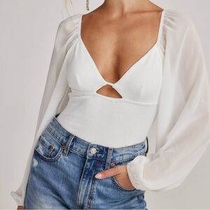 12th Tribe White Long Sleeve Cut Out Bodysuit